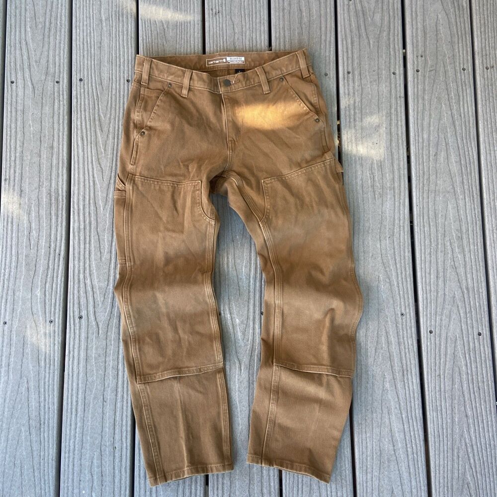 Carhartt Womens 8 Regular Brown Double Knee Work Pants Relaxed Fit Stretch
